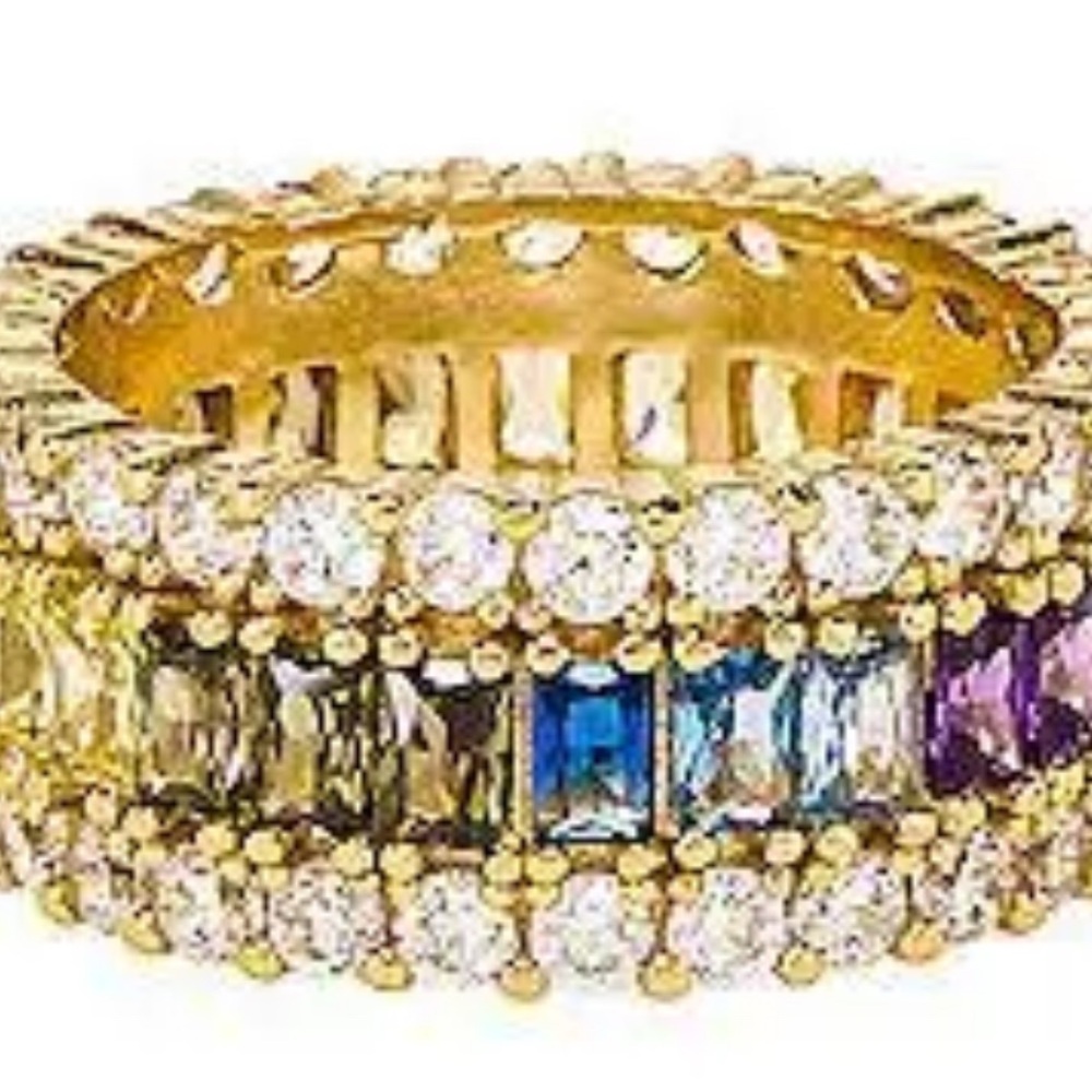 The M Jewelers NY Three Row Rainbow Ring in Multi size 7. - Picture 3 of 6